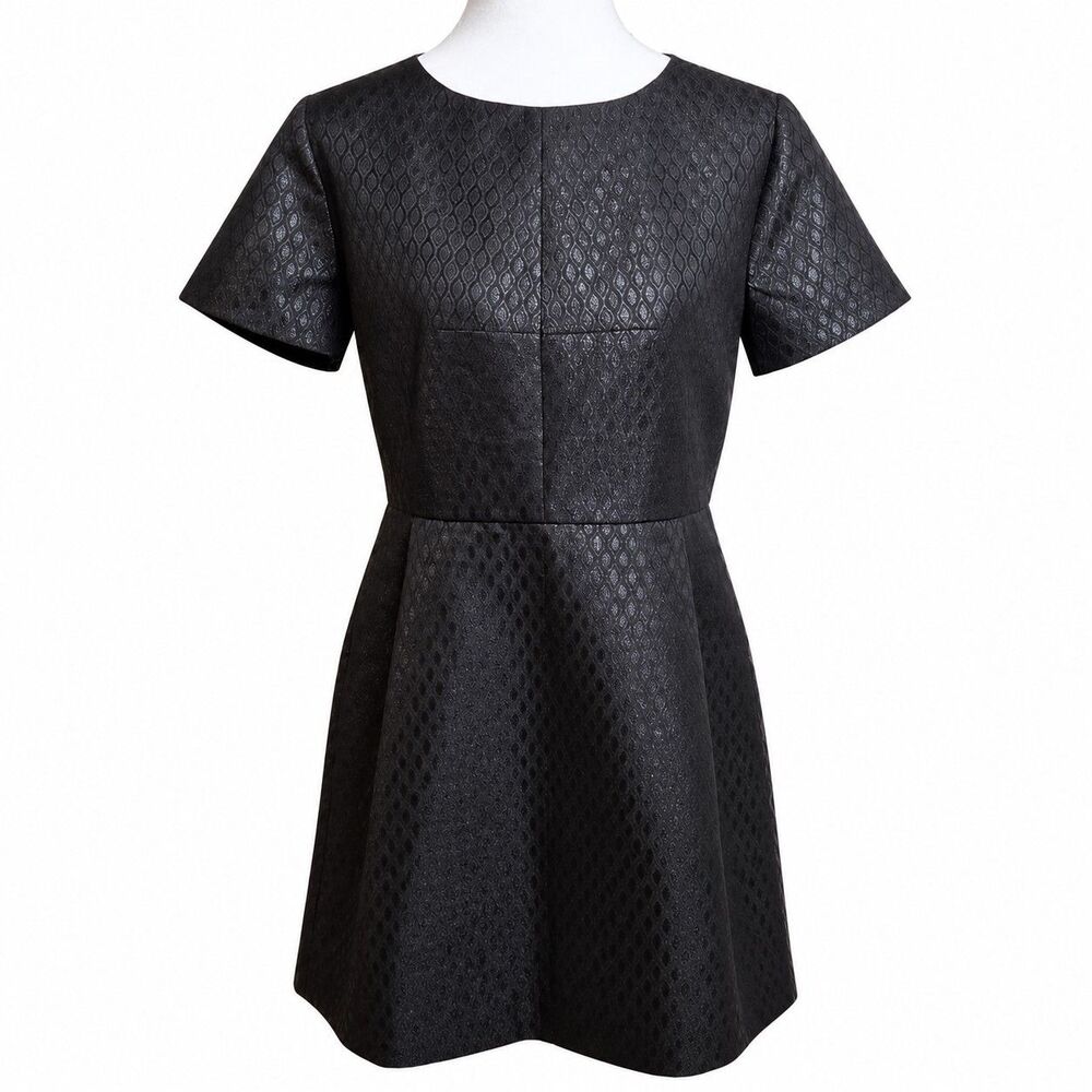 Madewell Size 10 Black Jacquard Fit Flare Mini Dress Cocktail Dark Academia